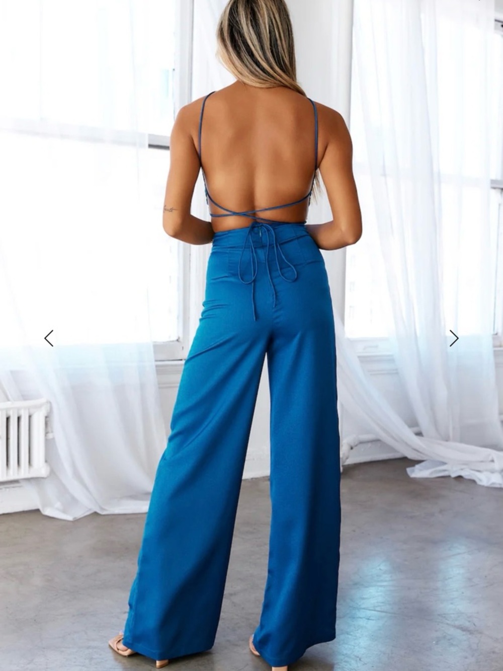 Hello Molly Petrol Blue ‘Dear Adrianna’ Jumpsuit with Cross Halter NWOT - Picture 2 of 4